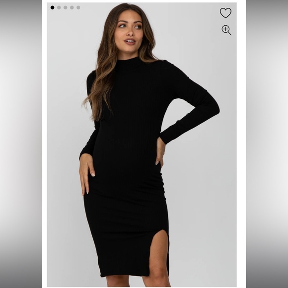 PINKBLUSH - Maternity Black Ribbed Mock Neck Front Slit - Picture 2 of 5